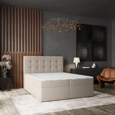 MASSENO Boxspringbett PALMA in Beige, Liegefläche 140x200 cm – mit Bettkasten